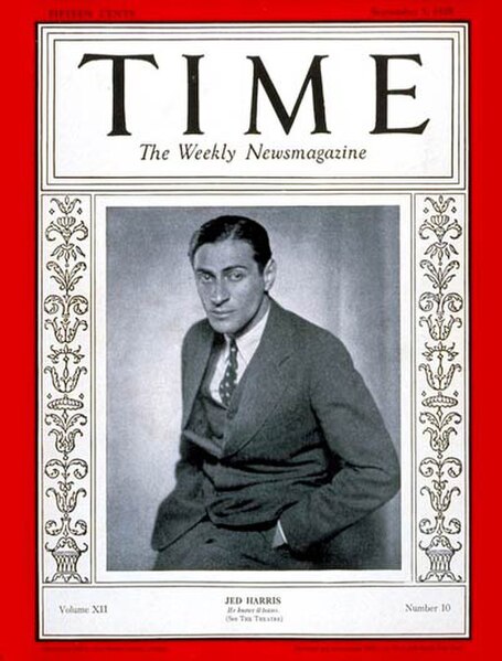 Producer Jed Harris on the cover of Time (September 3, 1928) during the run of his Broadway hit, The Front Page