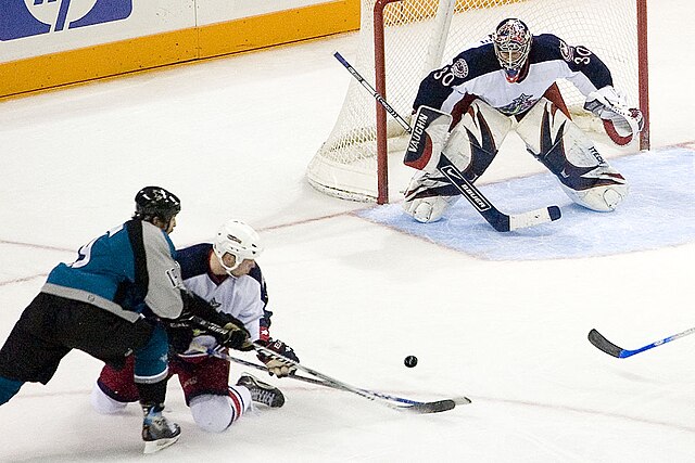 Fredrik Norrena in net for the Blue Jackets during the 2006–07 season. The Blue Jackets acquired Norrena during the 2006 off-season, in a trade with t