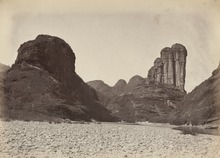 Jade Girl Peak (right) on the Jiuqu Xi (Nine-bend River), Wuyi Mountains, 1871