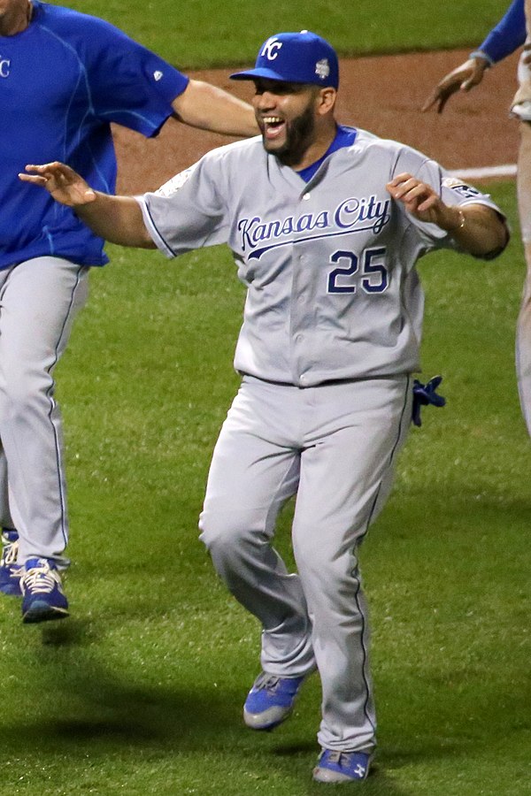 Kendrys Morales celebrates the final out of the 2015 World Series