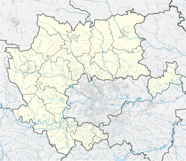 Mapa konturowa powiatu krakowskiego, u góry po lewej znajduje się punkt z opisem „źródło”, natomiast w centrum znajduje się punkt z opisem „ujście”