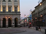 Night view of Zamoyski Palace (right)