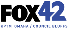 The Fox network logo in black next to a blue numeral 42 in a sans serif with custom cuts. Beneath is the text "K P T M Omaha/Council Bluffs".