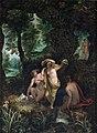 Jan Brueghel d. Ä. und ein anonymer Maler (Jacob de Backer[37] ?): Landschaft mit Diana und Actaeon, um 1590–91, Öl auf Kupfer, 37 × 27 cm, Schwedisches Nationalmuseum, Stockholm