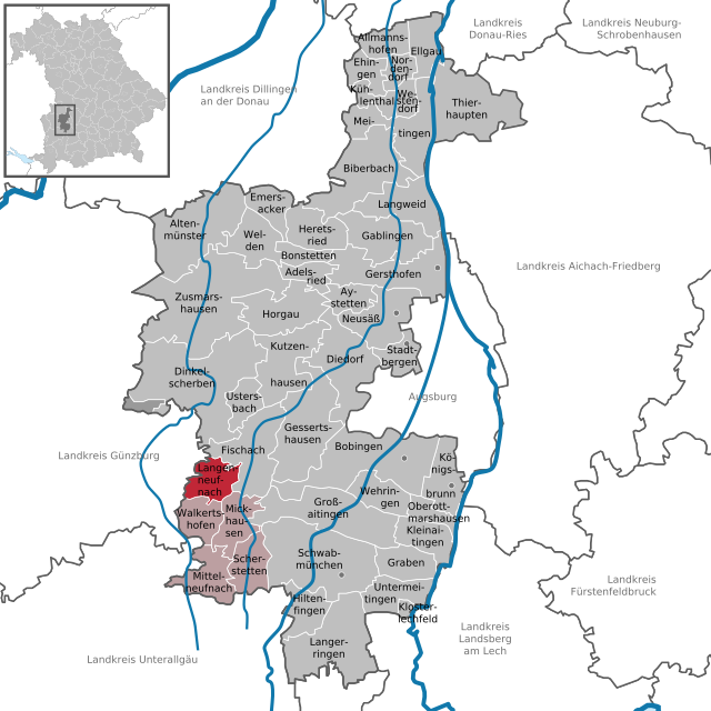 Läget för Langenneufnach i Landkreis Augsburg