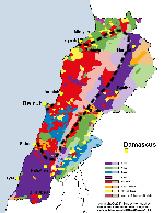 Libanons religiøse gruppers fordeling med Libanonbjerget 1862-1917 grænser vist.svg