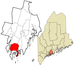 Lincoln County Maine zones incorporées et non incorporées Boothbay a mis en évidence.svg