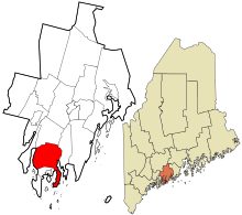 Lincoln County Maine włączone i nieposiadające osobowości prawnej obszary Boothbay highlighted.svg