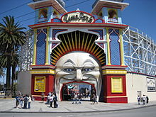 entrance of Melbourne Luna Park