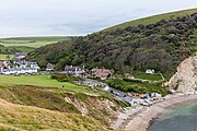 Lulworth Cove in Dorset, England in May 2021.