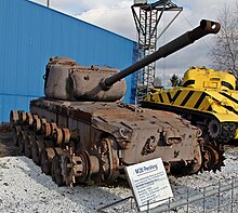 Salvaged M26 Pershing hull on display at the Sinsheim Auto & Technik Museum in Sinsheim, Germany M26 pershing hull.JPG