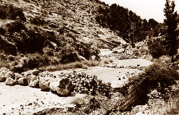 An Arab road block, at the main road to Jerusalem