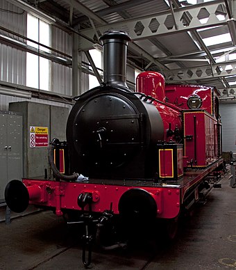 A preserved Manchester Ship Canal Railway 0-6-0T locomotive, now on display at The Engine House in Highley[102]