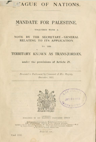 <span class="mw-page-title-main">Mandate for Palestine</span> League of Nations mandate