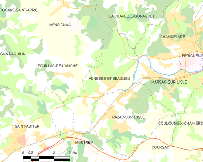 Carte d'Annesse-et-Beaulieu et des communes avoisinantes.