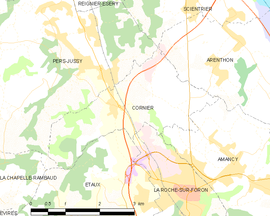 Mapa obce Cornier