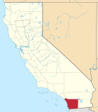 Mapo de Kalifornio kun San-Diego emfazita