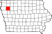 Map of Iowa highlighting Cherokee County Map of Iowa highlighting Cherokee County.svg