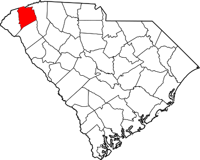 Locatie van Pickens County in South Carolina