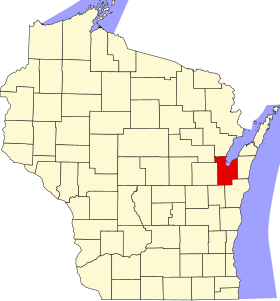 Map of Wisconsin highlighting Brown County.svg