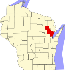 Location of Oconto County in Wisconsin Map of Wisconsin highlighting Oconto County.svg