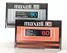 Maxell compact cassettes, C60 (90m) and C90 (135m) Maxell compact cassette boxes, 60 and 90 minutes.jpg