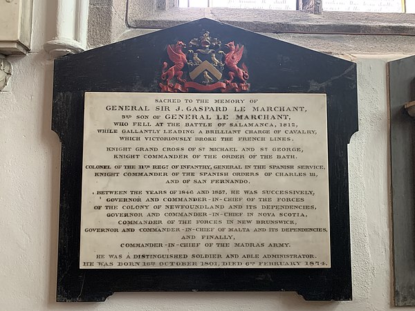 Memorial in Town Church, Guernsey