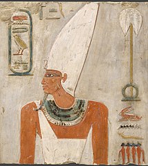 Painted relief of Mentuhotep II from his mortuary temple at Deir el-Bahri. 11th Dynasty, c. 2060–2009 BCE.
