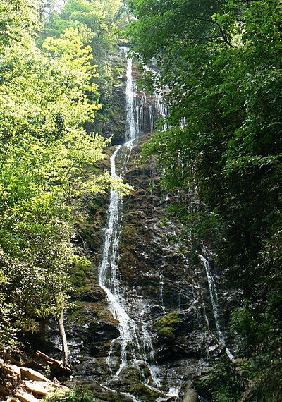 Mingo Falls near Cherokee drops about 120 feet (37 m) during moderately dry weather.