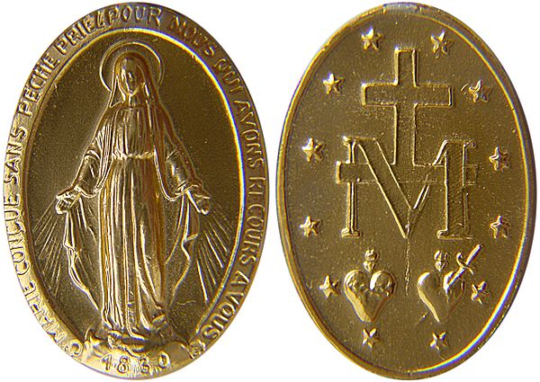 The Miraculous Medal. St. Catherine Labouré is interred at 140 rue de Bac, one of the places where the Virgin Mary appeared to her 48°51′04″N 2°19′26″