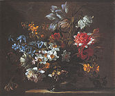 Bouquet de fleurs dans un vase translucide