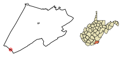 Location of Peterstown in Monroe County, West Virginia.