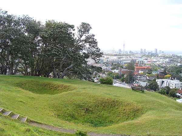 Kūmara (sweet potato) was widely grown on the isthmus during the pre-European period, and stored in rua kūmara (storehouses) (pictured: storehouse pit