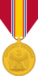 Na lícní straně medaile je vyobrazen americký orel bělohlavý, posazený na meči a dlani.  Nad tím je v půlkruhu nápis National Defense (v kastilštině National Defense).