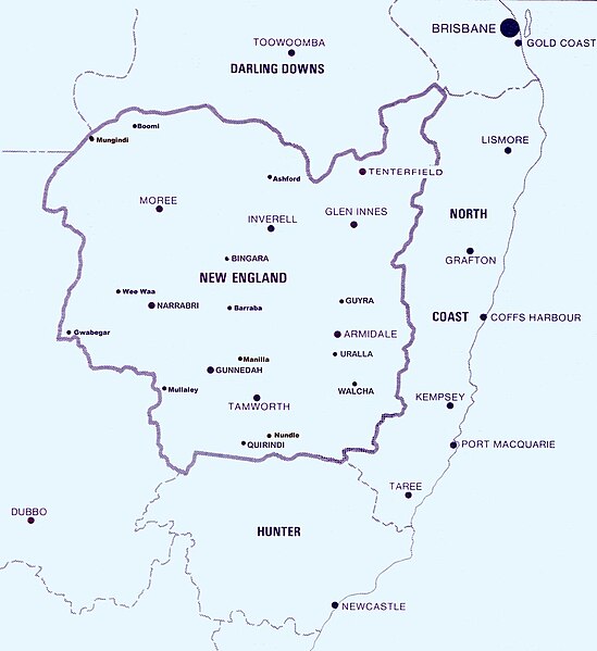 Approximate boundaries of the New England North West region within New South Wales
