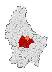 Map of Luxembourg with Nommern highlighted in orange, and the——canton in dark red