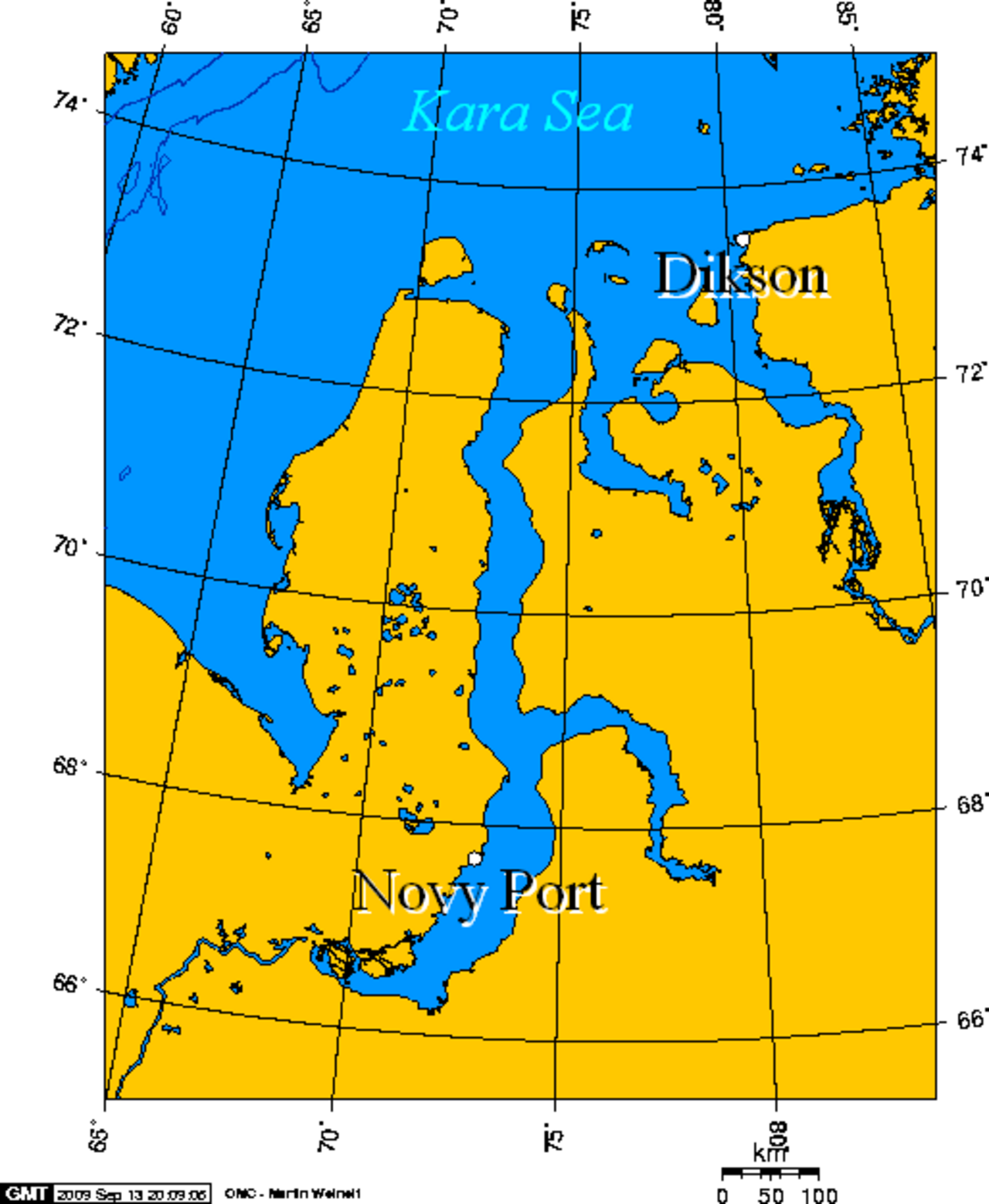 Карское море Диксон на карте
