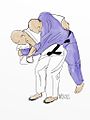 Illustration of the judo throw o-goshi, or large-hip-throw, where you turn in front of the opponent and throw the opponent over your hip.