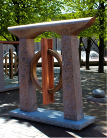 One Bright Morning, 7 feet high, bronze, copper and granite, Convergence Exhibit, Christian Science Plaza, Boston One Bright Morning.png