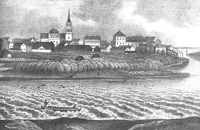 Drawing of central Oulu from the 19th century