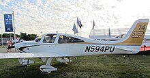 Purdue University Cirrus SR20 on display at the Oshkosh Airshow