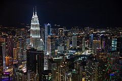 View of the KLCC precinct at night from the Kuala Lumpur Tower. Petronas Twin Towers. View from KL Tower. 2019-11-30 20-50-32.jpg