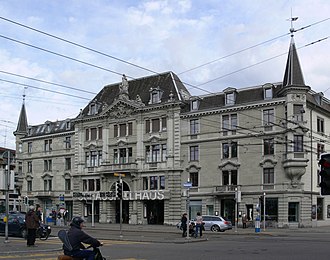The Pfauen in Zurich. Joyce's preferred hangout was the cafe, which used to be on the right corner. The theatre staged the English Players. Pfauen.jpg