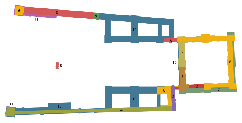 Plan of the Louvre by stage of construction by Louis Hautecoeur