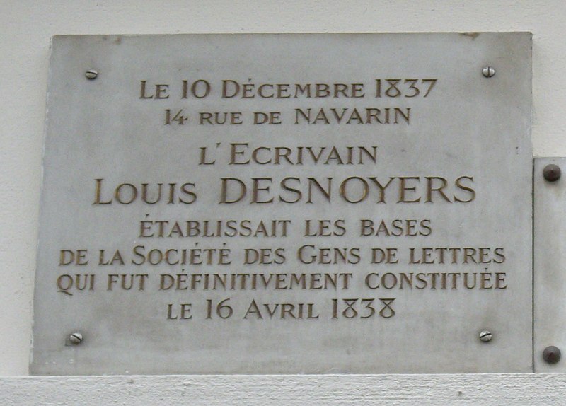 File:Plaque Louis Desnoyers, 14 rue de Navarin, Paris 9.jpg