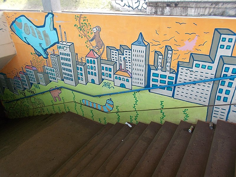 File:Rákoshegy train station, underpass mural, 2016 Rákosmente.jpg