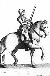 Harquebusier, carbine-armed cavalry, 17th century Reitar XVII (left, cropped).jpg