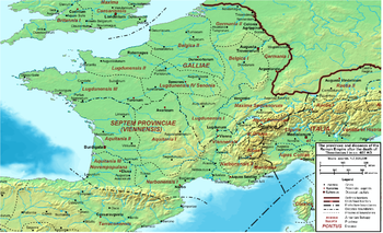 kolorowa mapa przedstawiająca szczegóły Galii i okolic