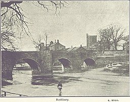 Rothbury looking over the River Coquet on the north bank to the Bridge and All Saints' Church (1898)