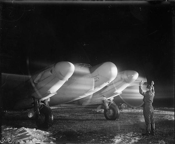 This De Havilland Mosquito NF Mark XIII of No. 604 Squadron shows the distinctive upturned "Bull nose" containing the Mk. VIII radar